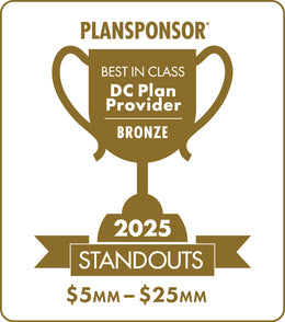Logo: 2025 PLANSPONSOR Best in Class DC Plan Provider Standouts_ Bronze: Plan Assets $5MM-$25MM, Desk Plaque