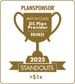 Logo: 2025 PLANSPONSOR Best in Class DC Plan Provider Standouts_ Bronze: Plan Assets >$1B, Desk Plaque