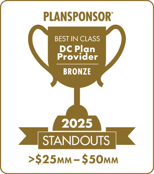 Logo: 2025 PLANSPONSOR Best in Class DC Plan Provider Standouts _ Bronze: Plan Assets >$25MM-$50MM, Desk Plaque