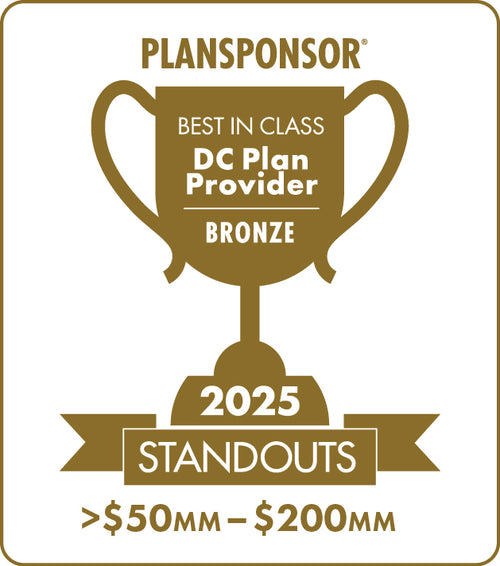 Logo: 2025 PLANSPONSOR Best in Class DC Plan Provider Standouts _ Bronze: Plan Assets >$50MM-200MM, Desk Plaque