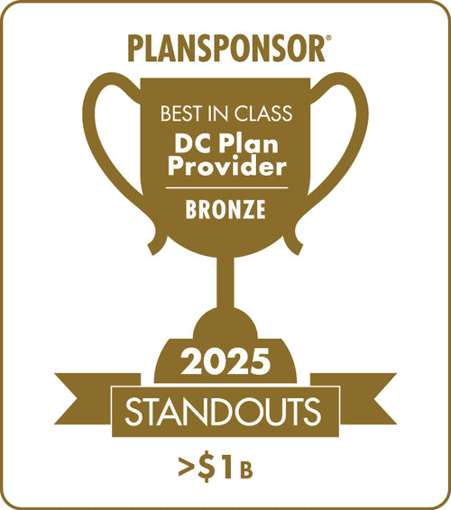 Logo: 2025 PLANSPONSOR Best in Class DC Plan Provider Standouts_ Bronze: Plan Assets >$1B, Desk Plaque