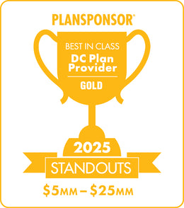 Logo: 2025 PLANSPONSOR Best in Class DC Plan Provider Standouts _ Gold: Plan Assets $5MM-$25MM