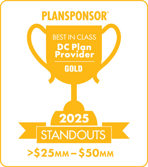 Logo: 2025 PLANSPONSOR Best in Class DC Plan Provider Standouts _ Gold: Plan Assets >$25MM-$50MM, Desk Plaque
