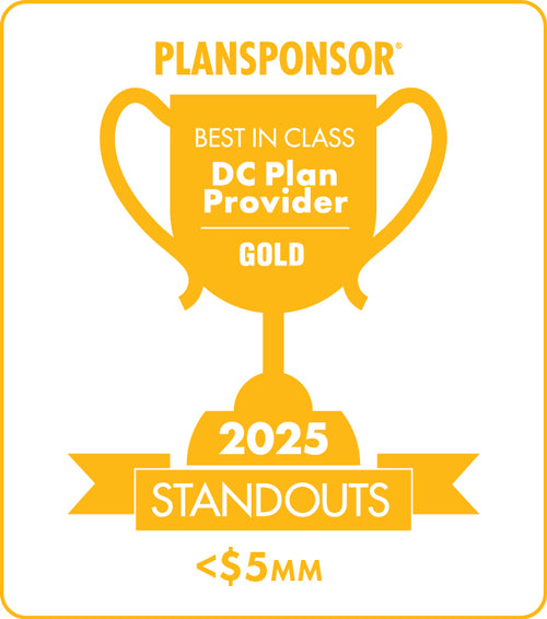 Logo: 2025 PLANSPONSOR Best in Class DC Plan Provider Standouts_ Gold: Plan Assets <$5MM, Desk Plaque