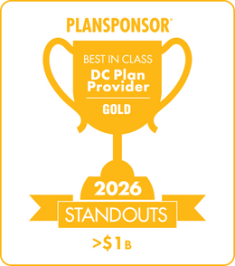 Logo: 2026 PLANSPONSOR Best in Class DC Plan Provider Standout - Gold: Plan Assets >$1B Desk Plaque