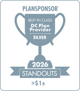 Logo: 2026 PLANSPONSOR Best in Class DC Plan Provider Standouts - Silver: Plan Assets >$1B Desk Plaque