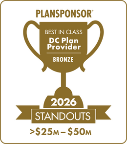 Logo: 2026 PLANSPONSOR Best in Class DC Plan Provider Standouts - Bronze: Plan Assets >$25M-$50M Desk Plaque