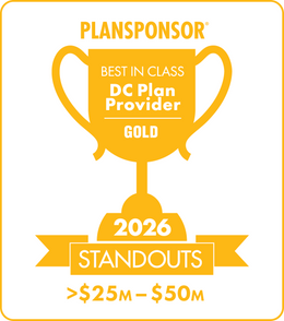 Logo: 2026 PLANSPONSOR Best in Class DC Plan Provider Standouts - Gold: Plan Assets >$25M-$50M Desk Plaque