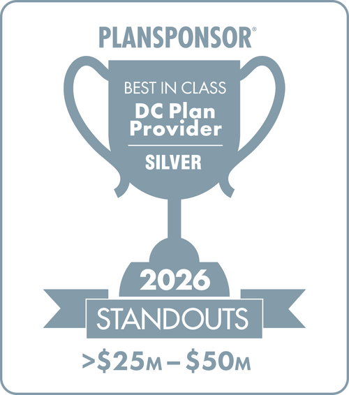 Logo: 2026 PLANSPONSOR Best in Class DC Plan Provider Standouts - Silver: Plan Assets >$25M-$50M Desk Plaque