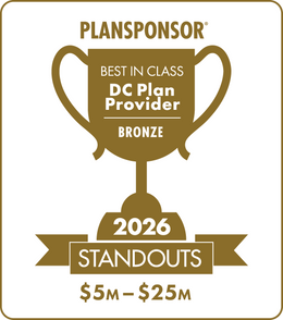 Logo: 2026 PLANSPONSOR Best in Class DC Plan Provider Standouts - Bronze: Plan Assets $5M-$25M Desk Plaque
