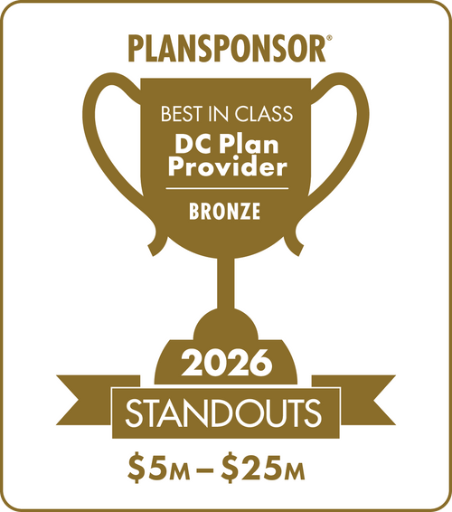 Logo: 2026 PLANSPONSOR Best in Class DC Plan Provider Standouts - Bronze: Plan Assets $5M-$25M Desk Plaque