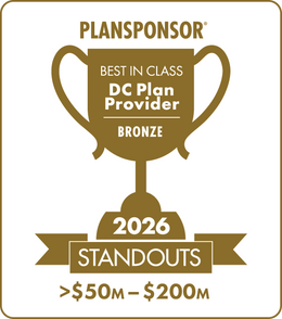 Logo: 2026 PLANSPONSOR Best in Class DC Plan Provider Standouts - Bronze: Plan Assets >$50M-200M Desk Plaque