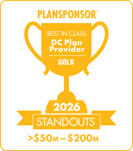 Logo: 2026 PLANSPONSOR Best in Class DC Plan Provider Standouts - Gold: Plan Assets >$50M-$200M Desk Plaque