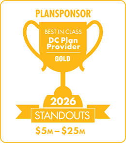 Logo: 2026 PLANSPONSOR Best in Class DC Plan Provider Standouts - Gold: Plan Assets $5M-$25M Desk Plaque