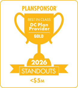 Logo: 2026 PLANSPONSOR Best in Class DC Plan Provider Standouts - Gold: Plan Assets <$5M Desk Plaque