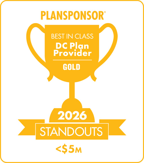 Logo: 2026 PLANSPONSOR Best in Class DC Plan Provider Standouts - Gold: Plan Assets <$5M Desk Plaque