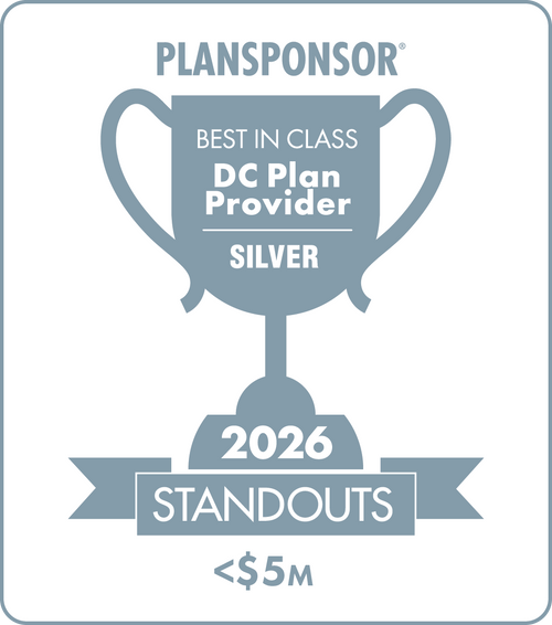 Logo: 2026 PLANSPONSOR Best in Class DC Plan Provider Standouts - Silver: Plan Assets <$5M Desk Plaque