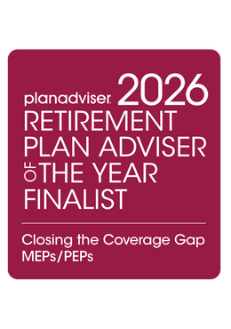 Logo: 2026 PLANADVISER Retirement Plan Adviser of the Year - Closing the Coverage Gap - MEPs/PEPs Desk Plaque
