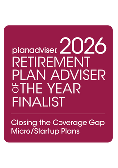 Logo: 2026 PLANADVISER Retirement Plan Adviser of the Year - Closing the Coverage Gap - Micro/Startup Plans Desk Plaque