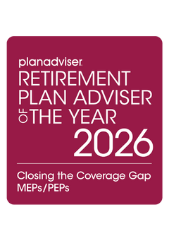 Logo: 2026 PLANADVISER Retirement Plan Adviser of the Year - Closing the Coverage Gap - MEPs/PEPs Desk Plaque