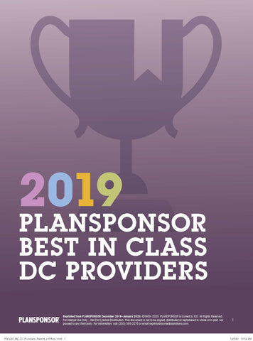 2019 PLANSPONSOR Best in Class DC Providers Survey
